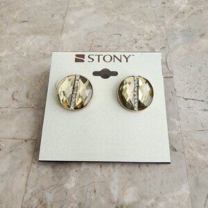 Stony Champagne-Colored Button Earrings